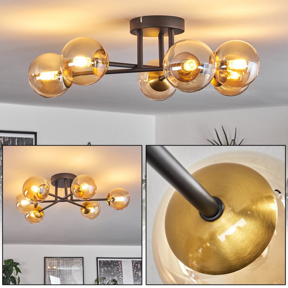 Chehalis Taklampa - Glas 10 cm Guld, Svart, 6-ljuskällor main product photo