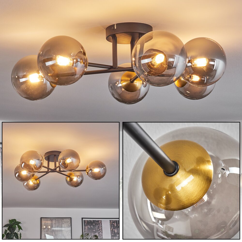Chehalis Taklampa - Glas 12 cm Guld, Svart, 6-ljuskällor main product photo