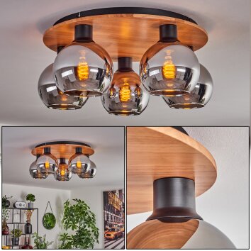 Koyoto Taklampa - Glas 15 cm Naturfärger, Svart, 5-ljuskällor