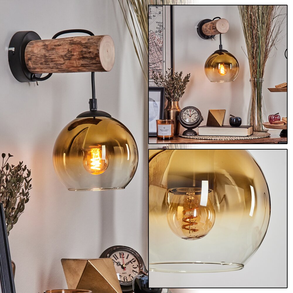 Koyoto Vägglampa - Glas 15 cm Naturfärger, Svart, 1-ljuskällor main product photo