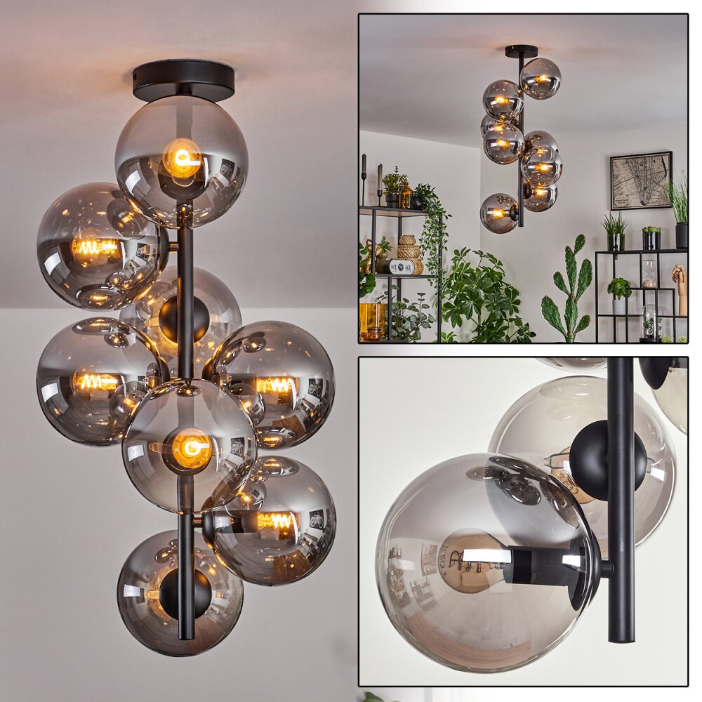 Gastor Taklampa - Glas 15 cm Rökfärger, 8-ljuskällor main product photo