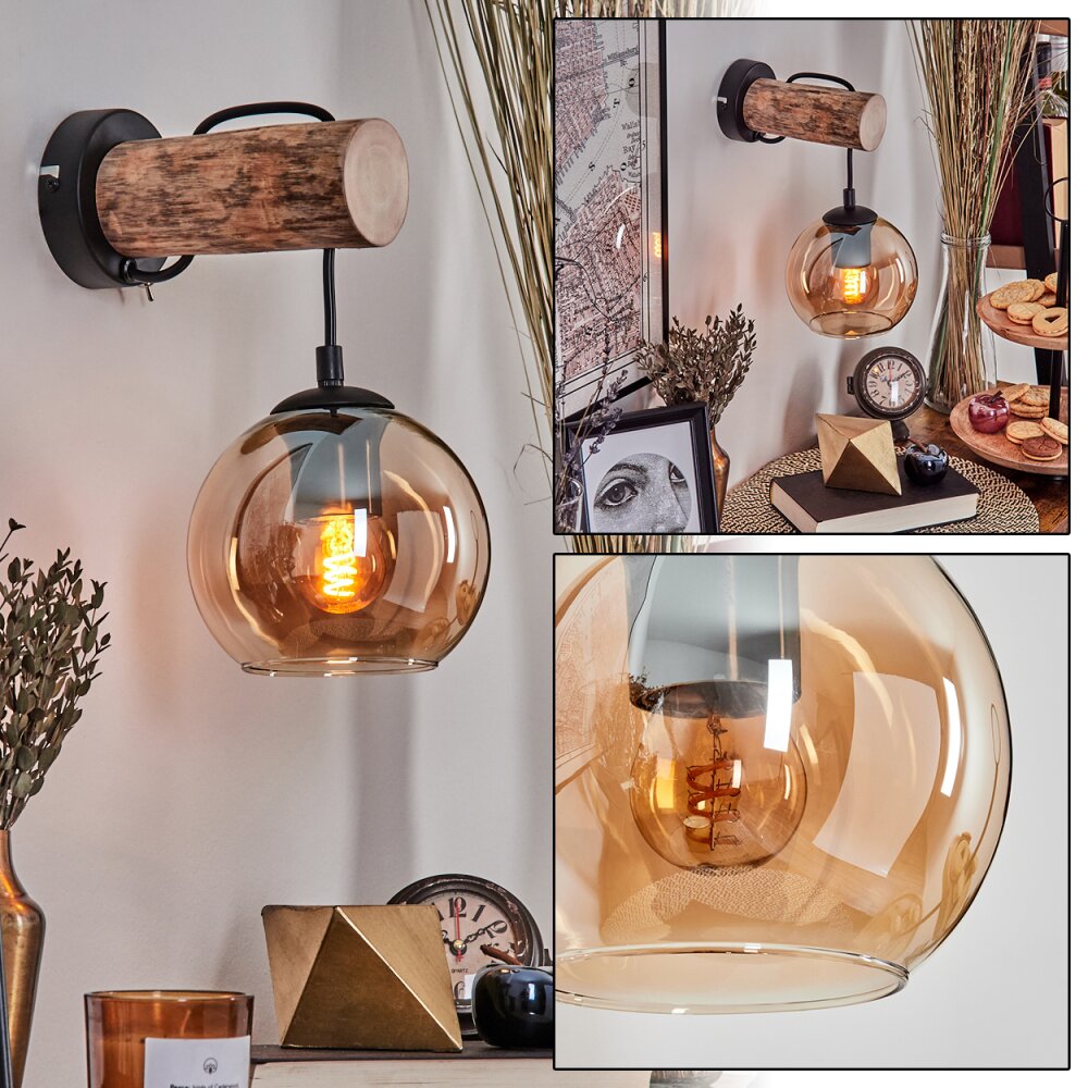 Koyoto Vägglampa - Glas 15 cm Naturfärger, Svart, 1-ljuskällor main product photo