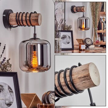 Lauden Vägglampa - Glas 15 cm Naturfärger, Svart, 1-ljuskällor