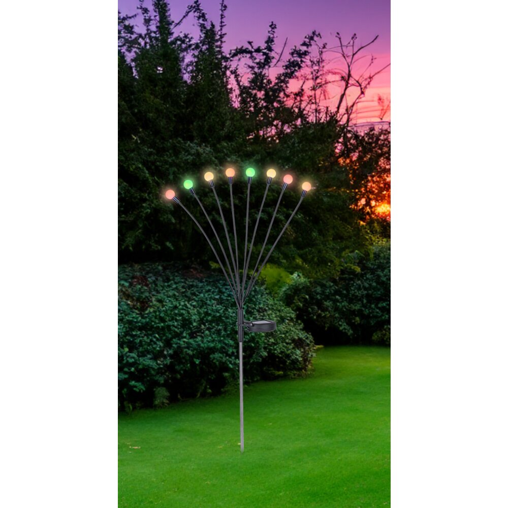 Globo SOLAR Solcellslampa, gångvägslampa LED Rostfritt stål, Svart, 8-ljuskällor, Färgväxlare main product photo