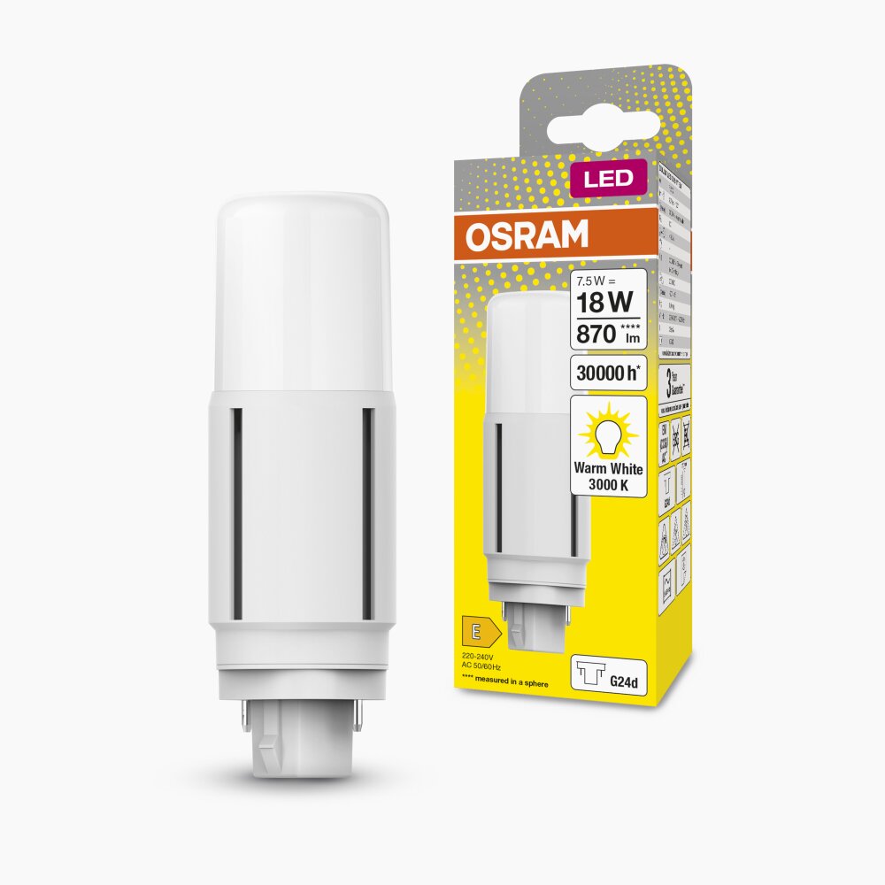 Osram G24d-1 LED 7.5 Watt varmvit 870 Lumen main product photo