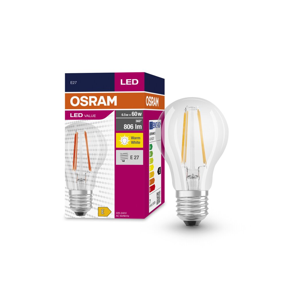 Osram E27 LED 6.5 Watt varmvit 806 Lumen main product photo