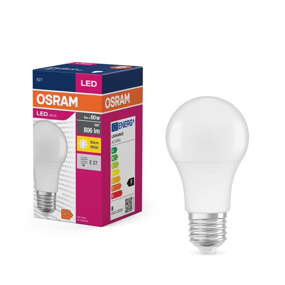 Osram E27 LED 8.5 Watt varmvit 806 Lumen main product photo