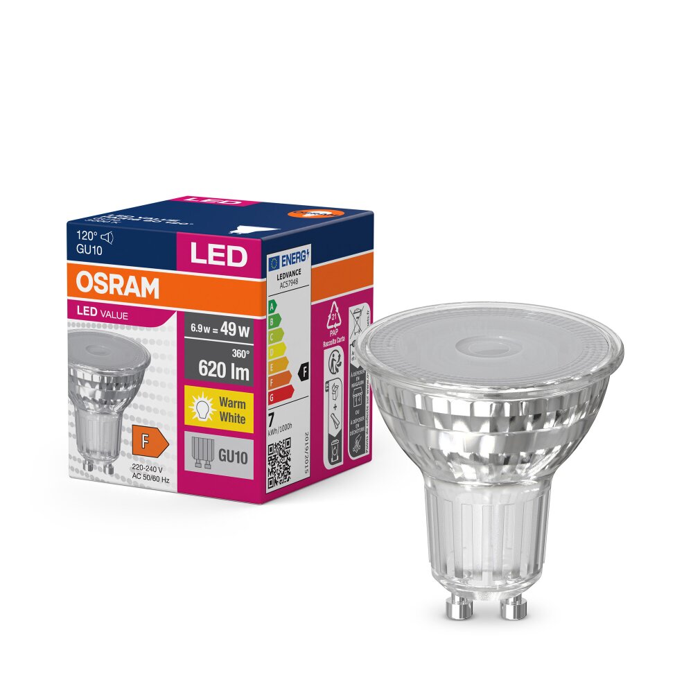 Osram GU10 LED 6.9 Watt varmvit 620 Lumen main product photo