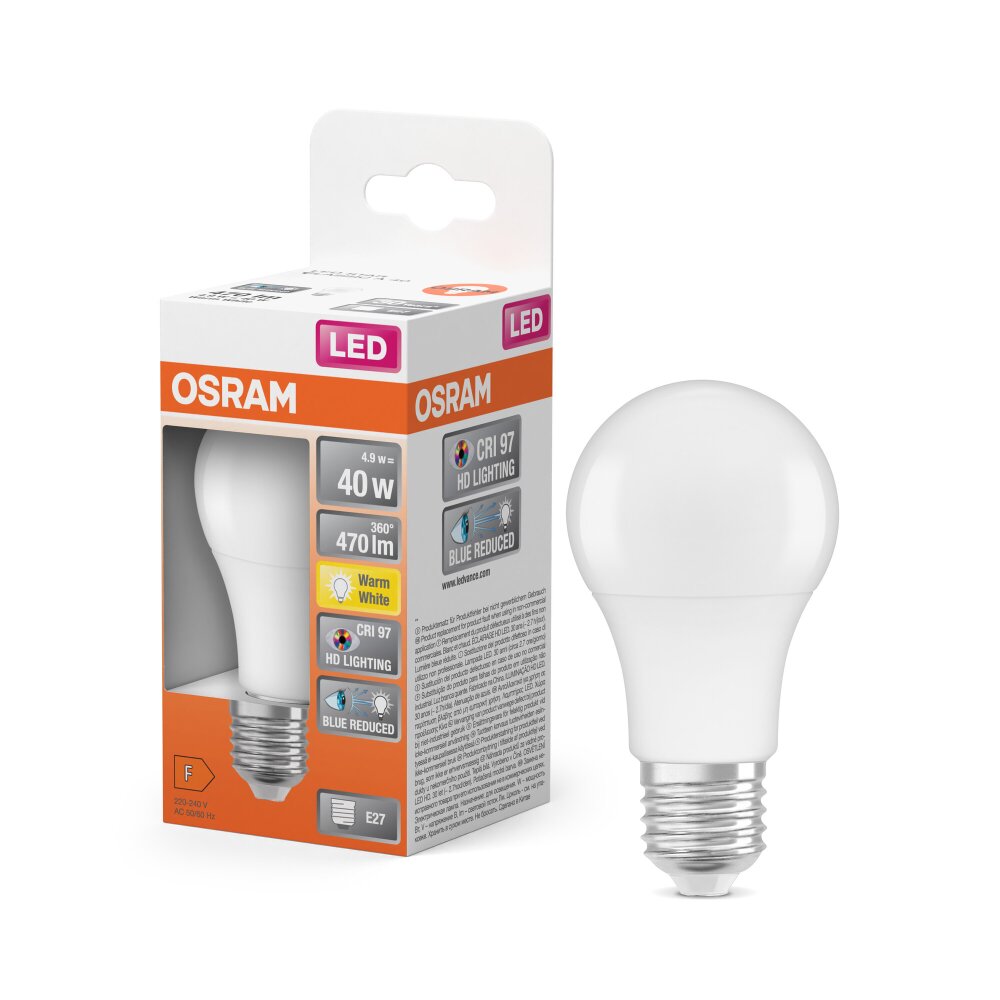 Osram E27 LED 4.9 Watt varmvit 470 Lumen main product photo