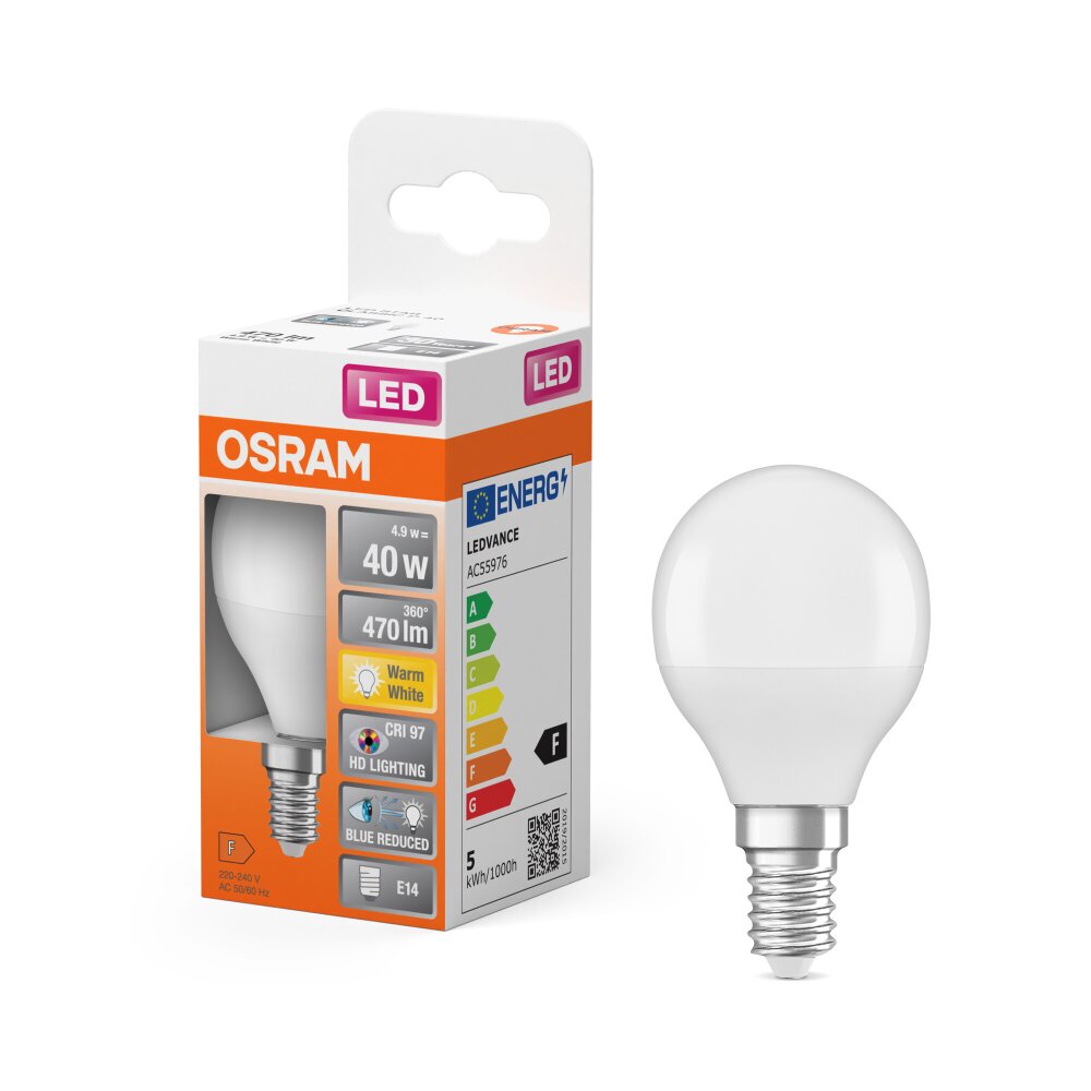 Osram E14 LED 4.9 Watt varmvit 470 Lumen main product photo