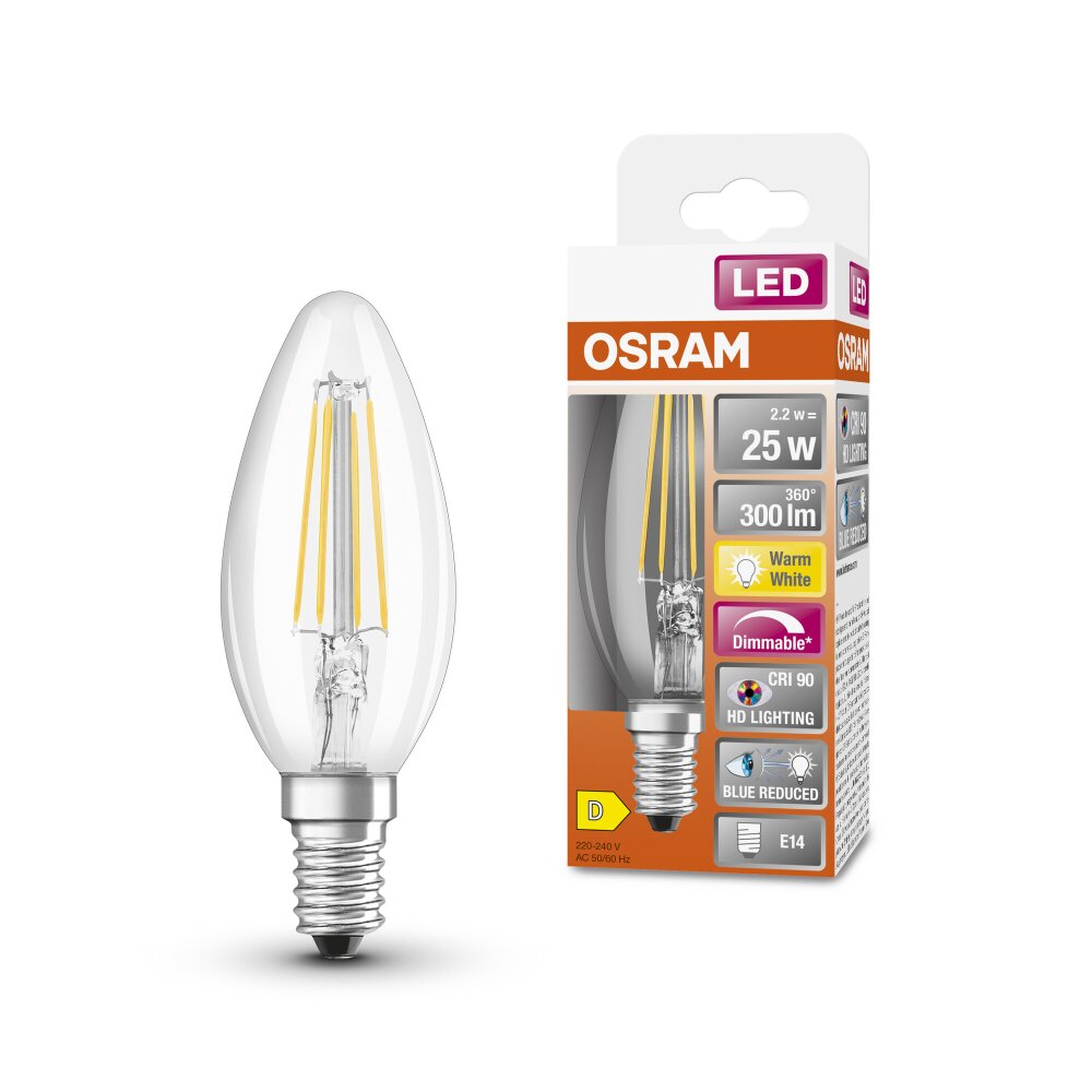 Osram E14 LED 2.2 Watt varmvit dimbar 300 Lumen main product photo
