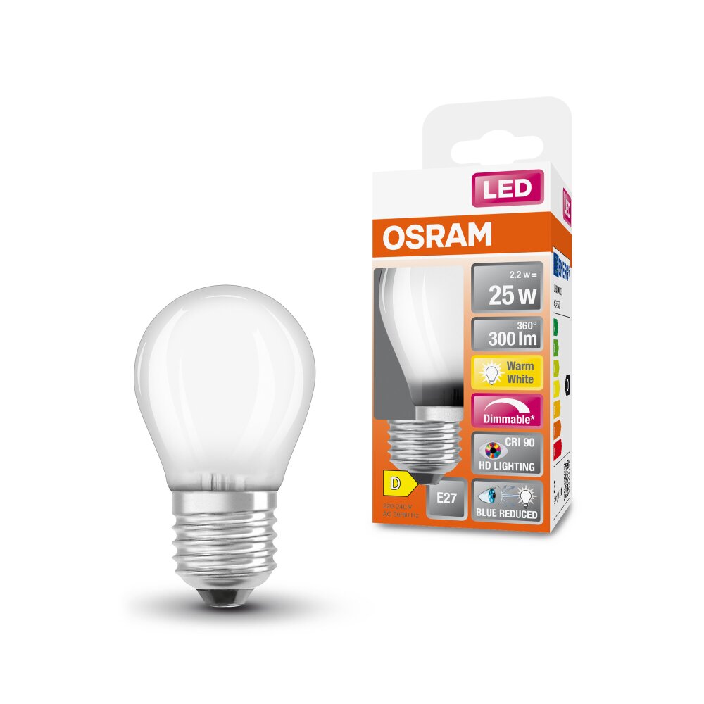 Osram E27 LED 2.2 Watt varmvit dimbar 300 Lumen main product photo