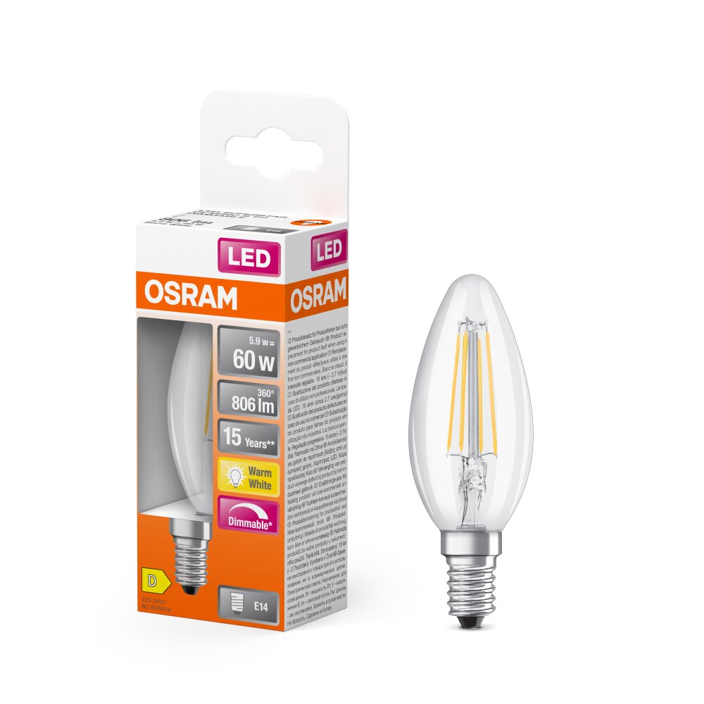 Osram E14 LED 5.5 Watt varmvit dimbar 806 Lumen main product photo