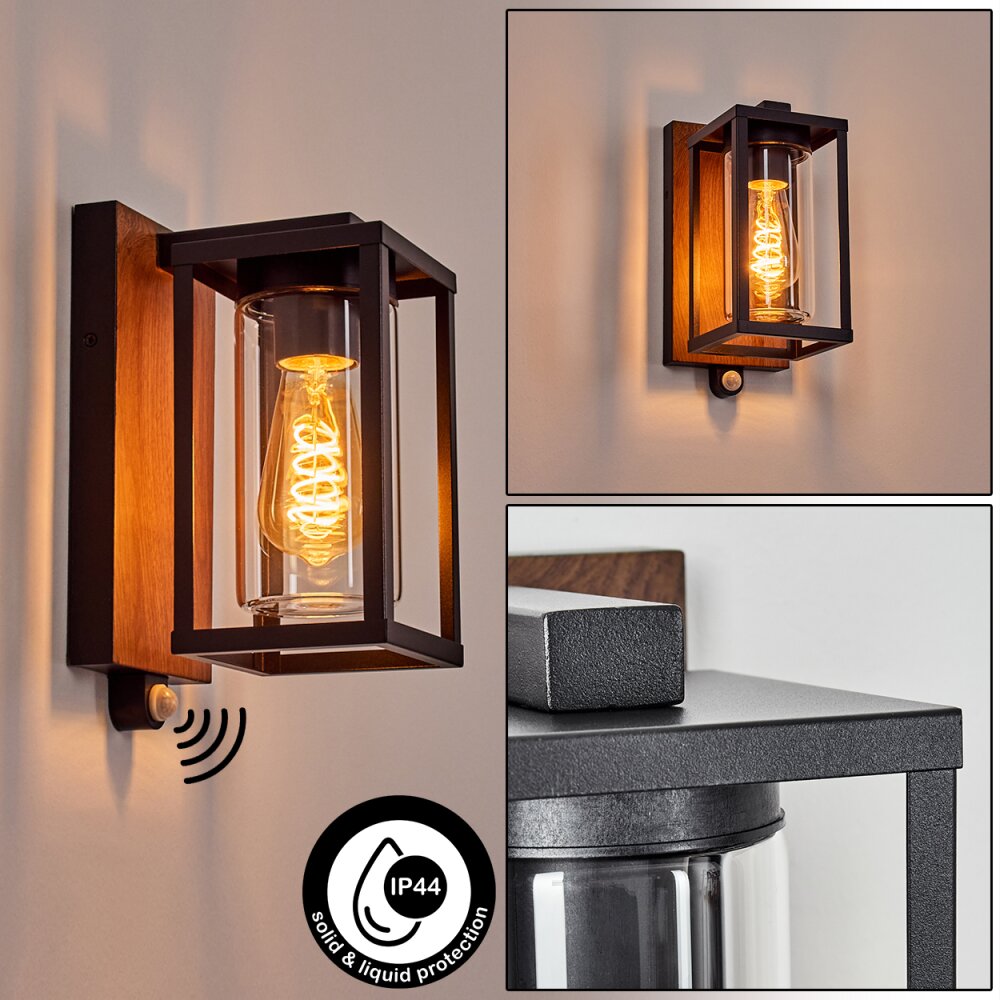 Portalis vägglampa utomhus Brun, träoptik, Svart, 1-ljuskällor, Rörelsedetektor main product photo