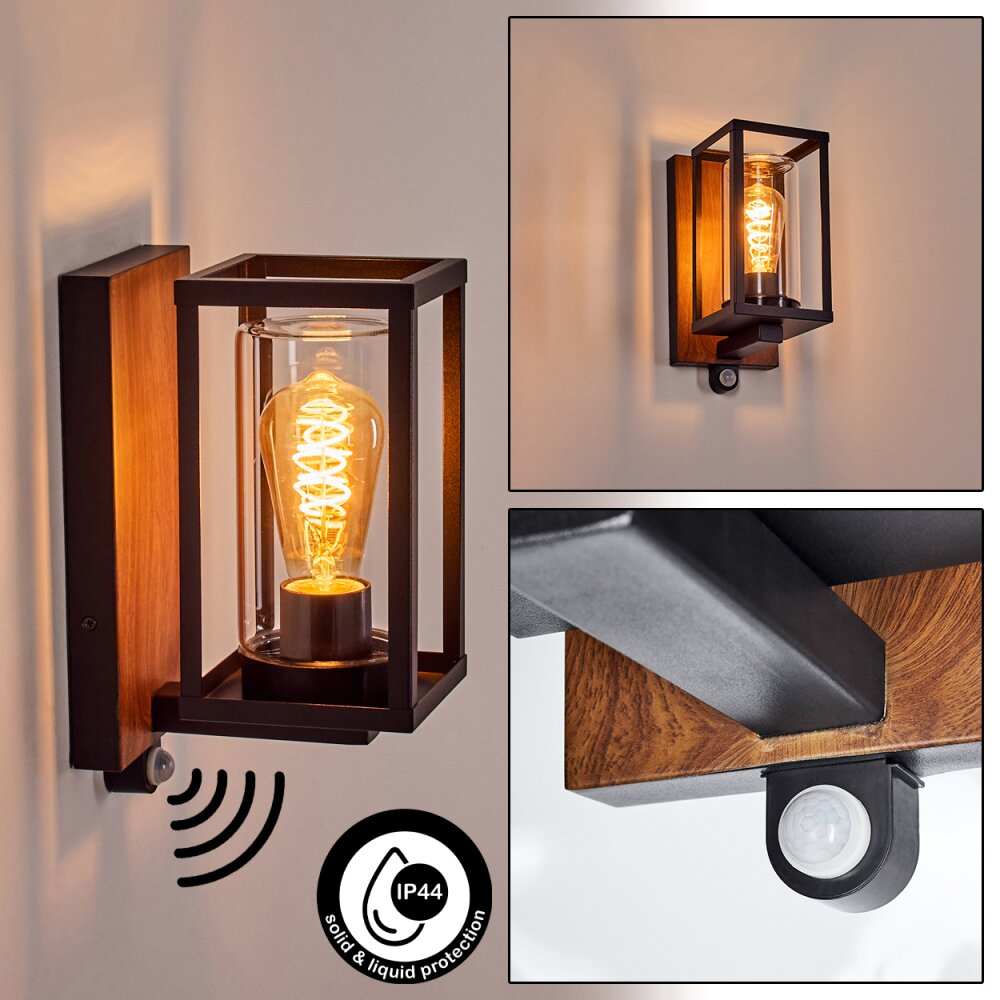 Portalis vägglampa utomhus Brun, träoptik, Svart, 1-ljuskällor, Rörelsedetektor main product photo