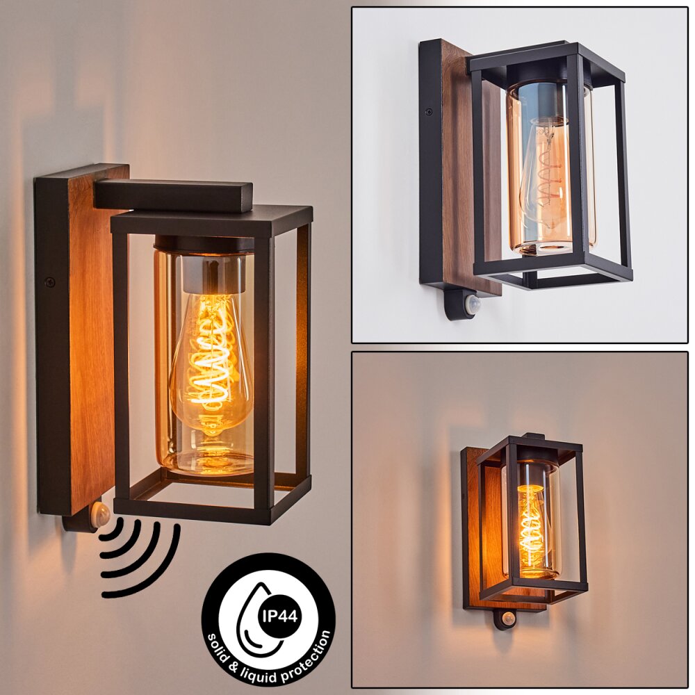 Portalis vägglampa utomhus Brun, träoptik, Svart, 1-ljuskällor, Rörelsedetektor main product photo