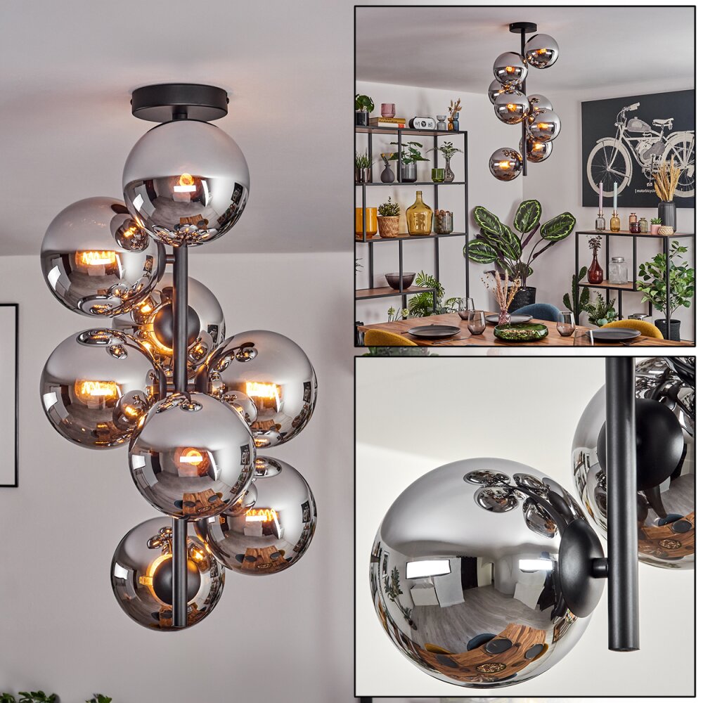 Gastor Taklampa, kullampa Krom, Rökfärger, 8-ljuskällor main product photo