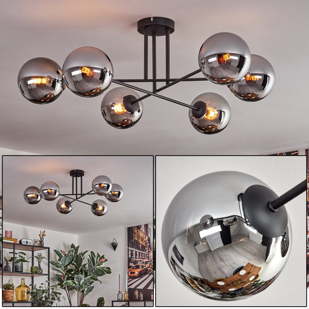 Gastor Taklampa, kullampa 15 cm Krom, Rökfärger, 6-ljuskällor main product photo