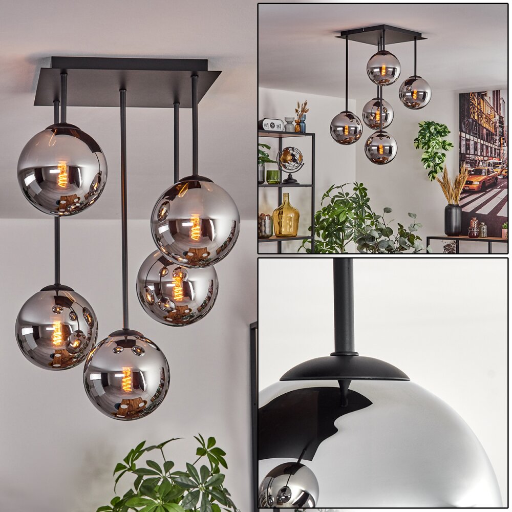 Gastor Taklampa, kullampa Krom, Rökfärger, 5-ljuskällor main product photo