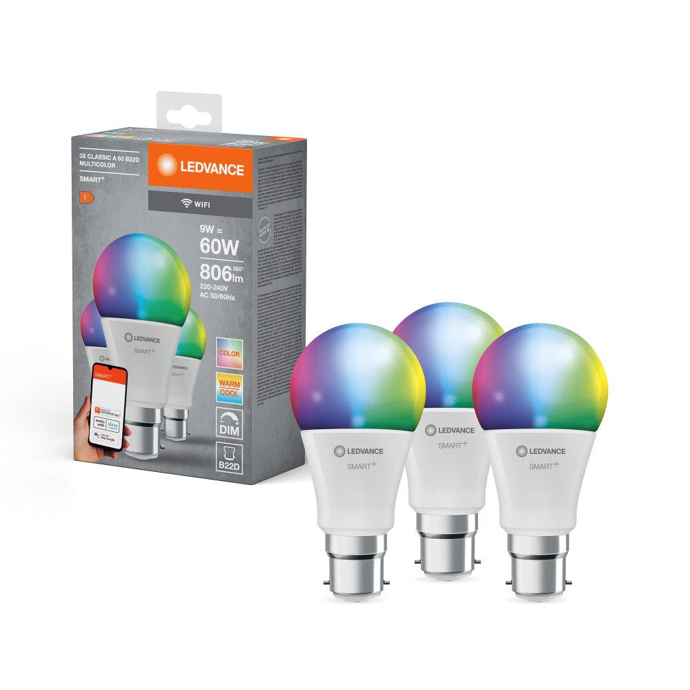 Ledvance B22d 9 Watt RGB (justerbar) dimbar 806 Lumen main product photo