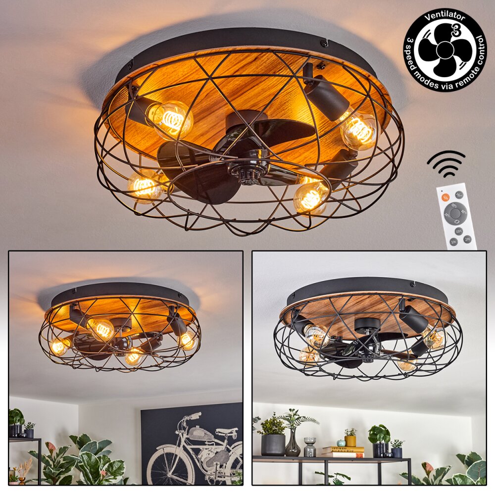 Tourais Taklampa, Takfläkt med belysning LED träoptik, Svart, 4-ljuskällor, Fjärrkontroll main product photo