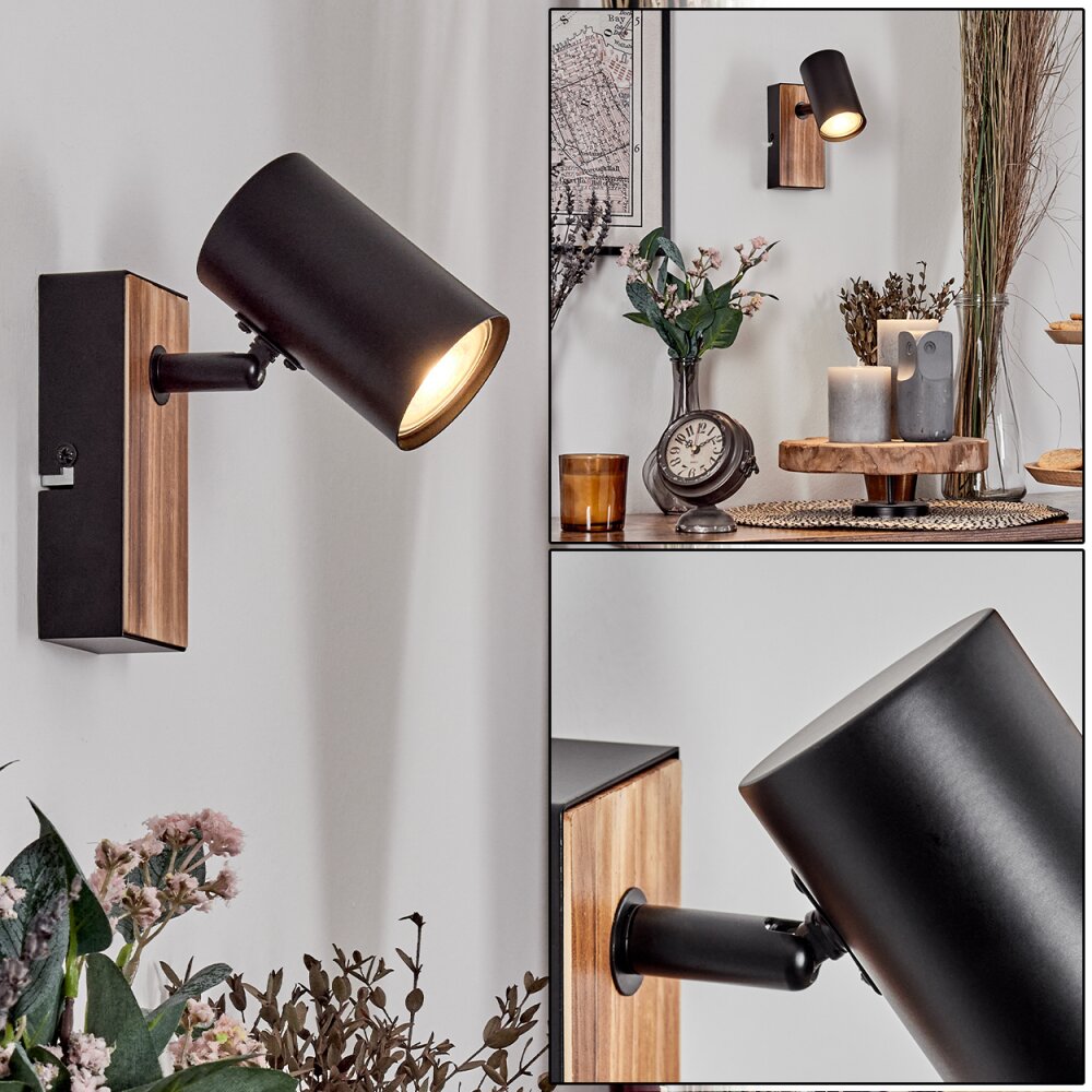 Gesteira Vägglampa, Väggspotlight träoptik, Svart, 1-ljuskällor main product photo