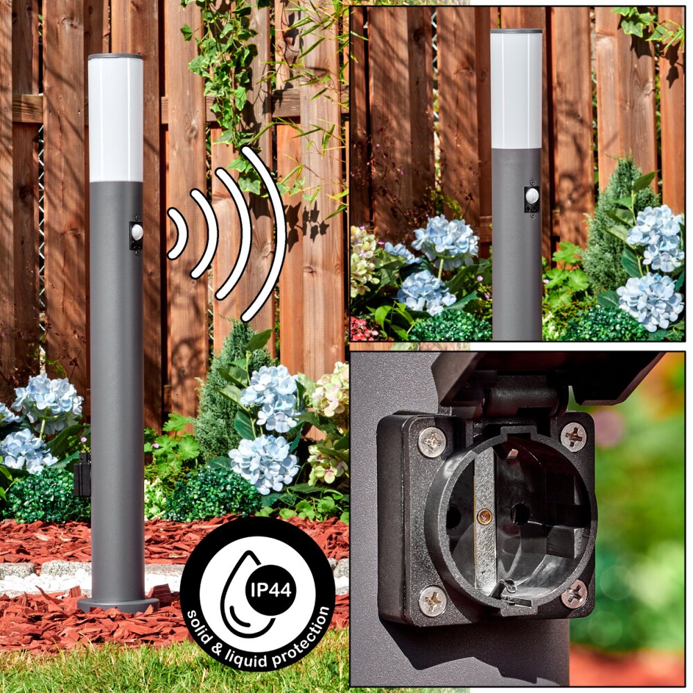 Caserta Utomhuslampa med uttag, gångvägslampa Antracit, 1-ljuskällor, Rörelsedetektor main product photo