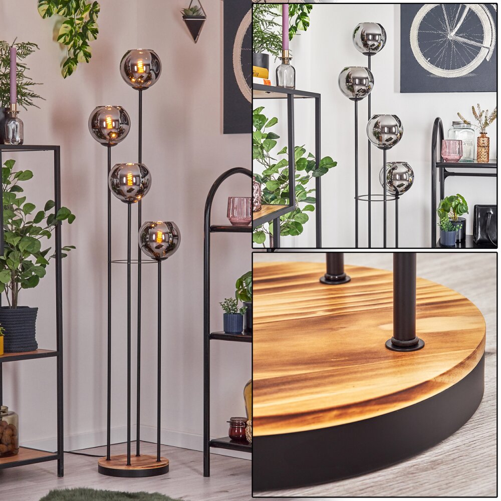 Koyoto Golvlampa 30 cm Trä ljus, Svart, 4-ljuskällor main product photo