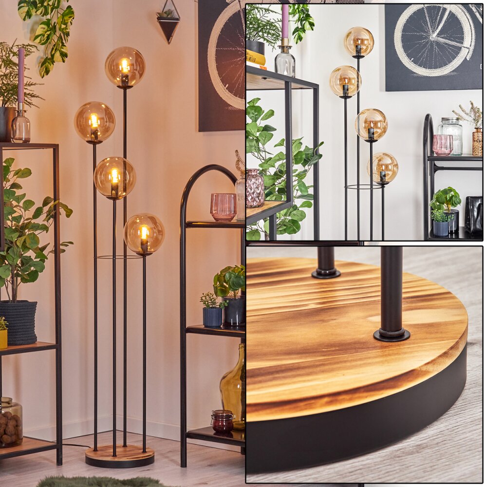 Gastor Golvlampa 30 cm Trä ljus, Svart, 4-ljuskällor main product photo