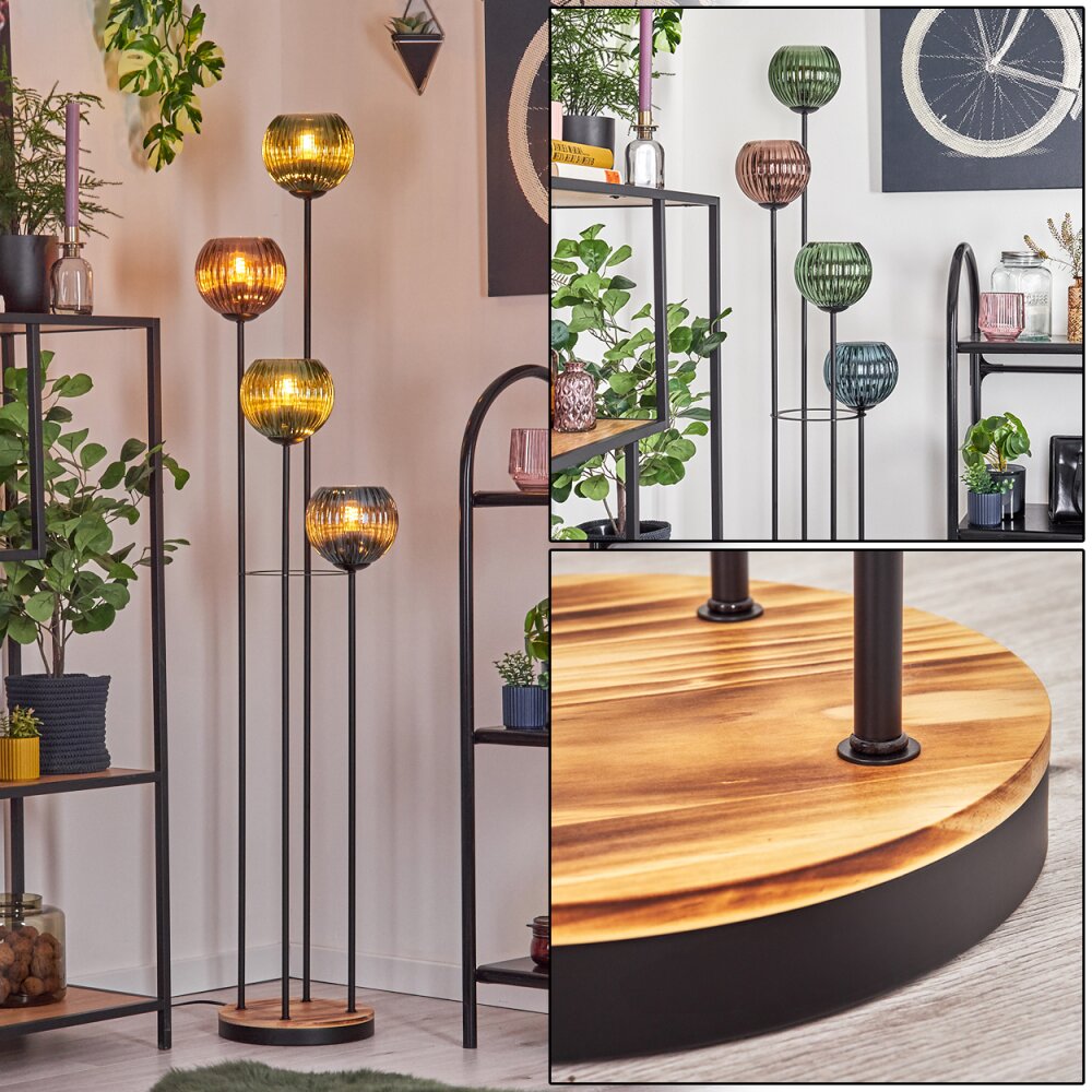 Koyoto Golvlampa 30 cm Trä ljus, Svart, 4-ljuskällor main product photo