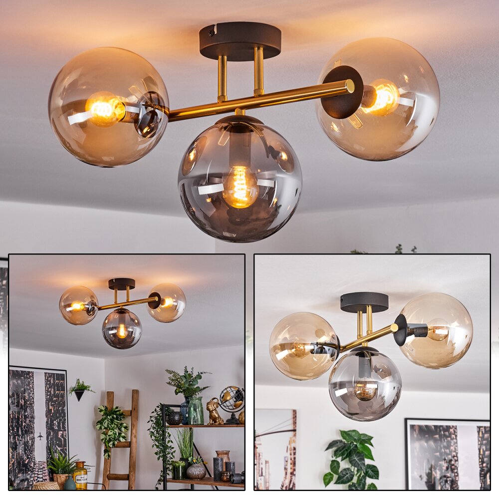 Gastor Taklampa, kullampa 42 cm Guld, Svart, 3-ljuskällor main product photo