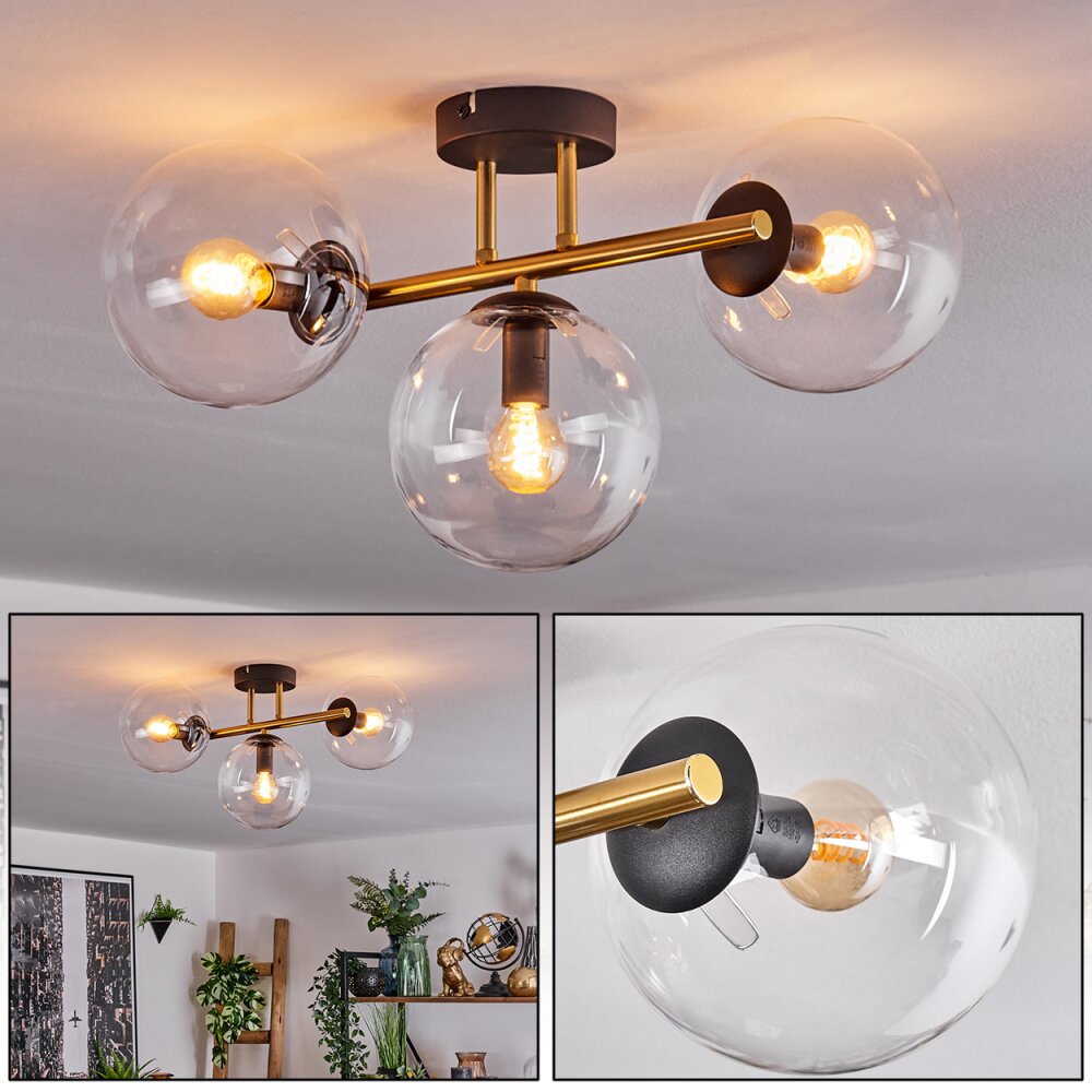 Gastor Taklampa, kullampa 42 cm Guld, Svart, 3-ljuskällor main product photo