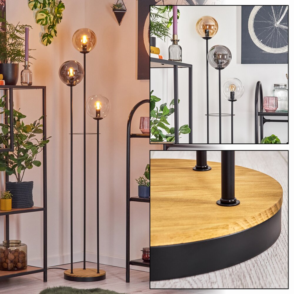 Gastor Golvlampa 25 cm Trä mörkt, Svart, 3-ljuskällor main product photo