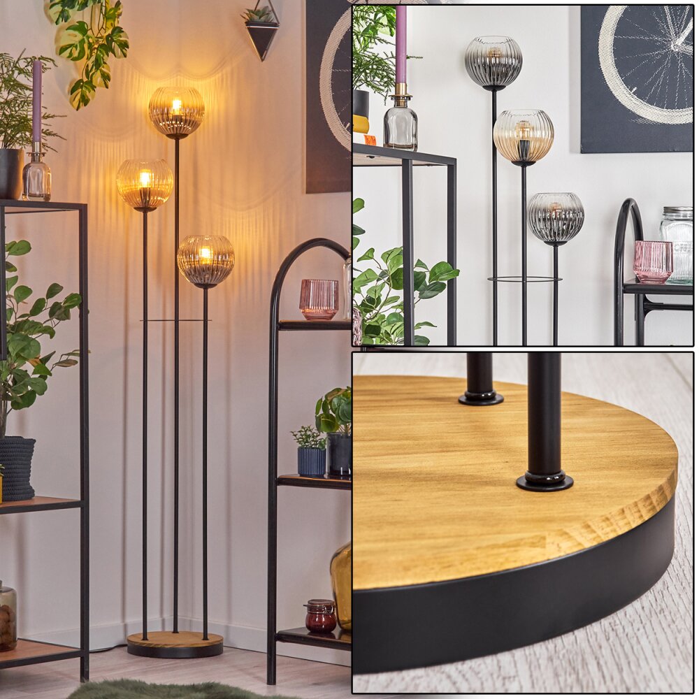 Koyoto Golvlampa 30 cm Trä mörkt, Svart, 3-ljuskällor main product photo