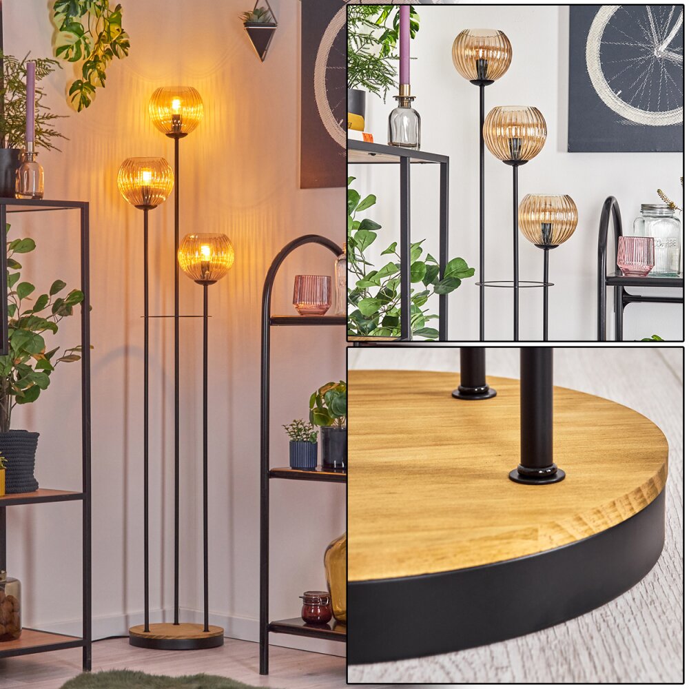 Koyoto Golvlampa 30 cm Trä mörkt, Svart, 3-ljuskällor main product photo