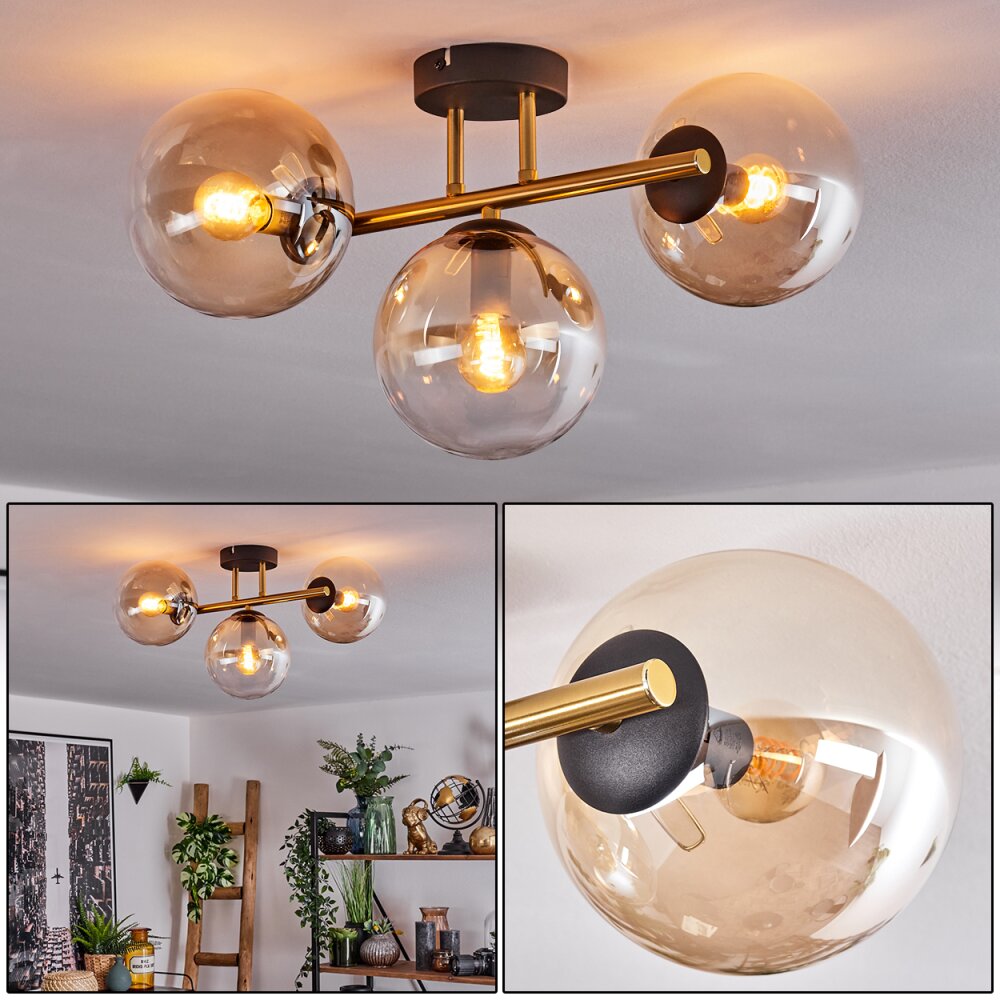 Gastor Taklampa, kullampa 42 cm Guld, Svart, 3-ljuskällor main product photo