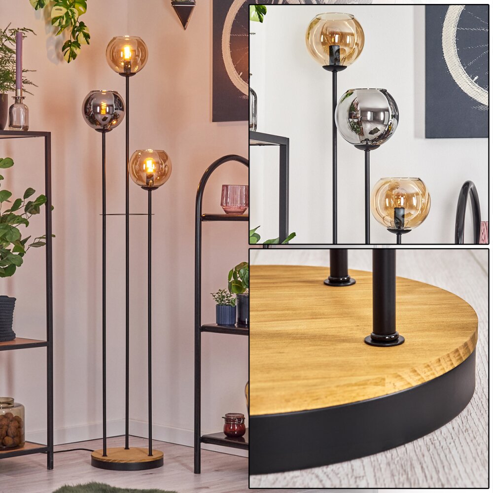 Koyoto Golvlampa 30 cm Trä mörkt, Svart, 3-ljuskällor main product photo