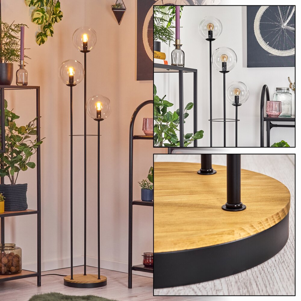 Gastor Golvlampa 30 cm Trä mörkt, Svart, 3-ljuskällor main product photo