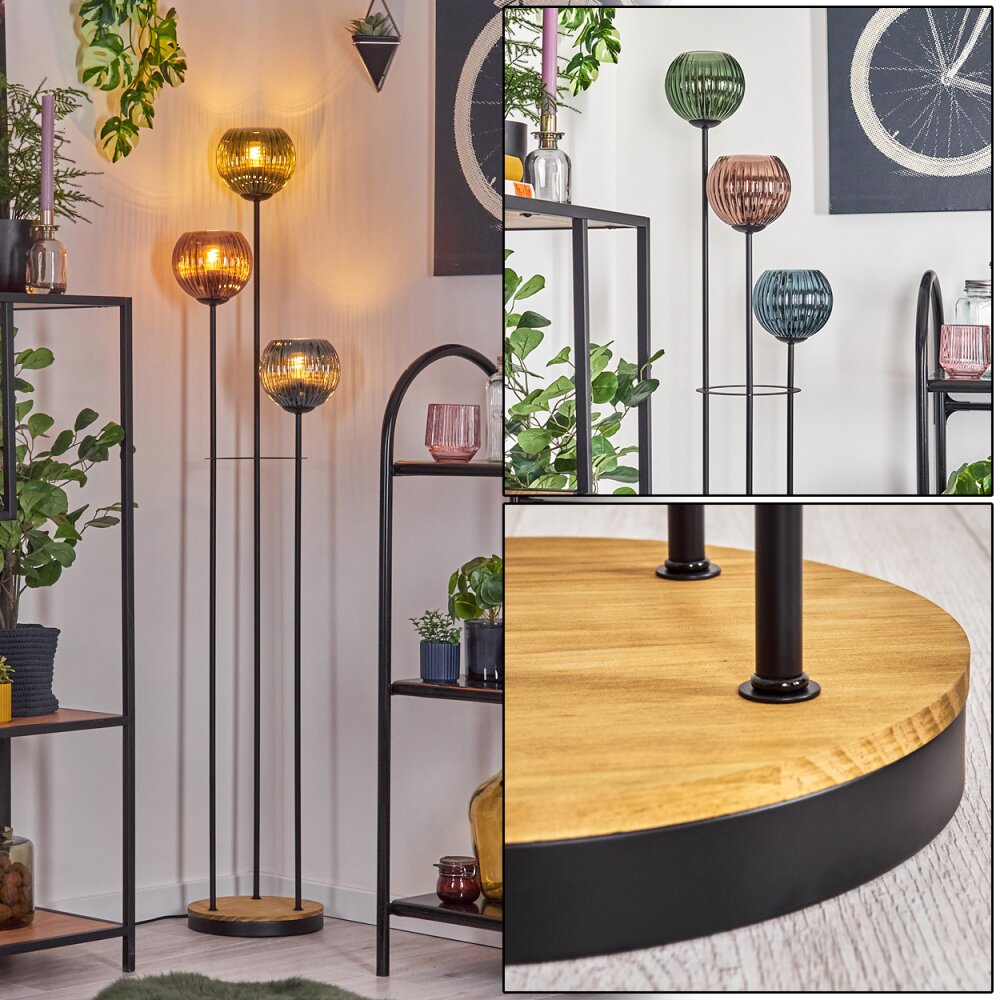 Koyoto Golvlampa 30 cm Trä mörkt, Svart, 3-ljuskällor main product photo