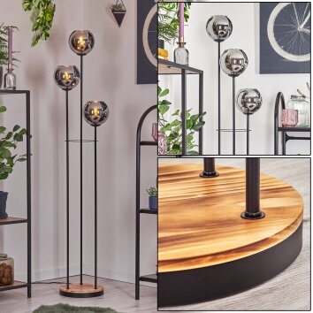 Koyoto Golvlampa Trä ljus, Svart, 3-ljuskällor Koyoto Golvlampa Trä ljus, Svart, 3-ljuskällor
