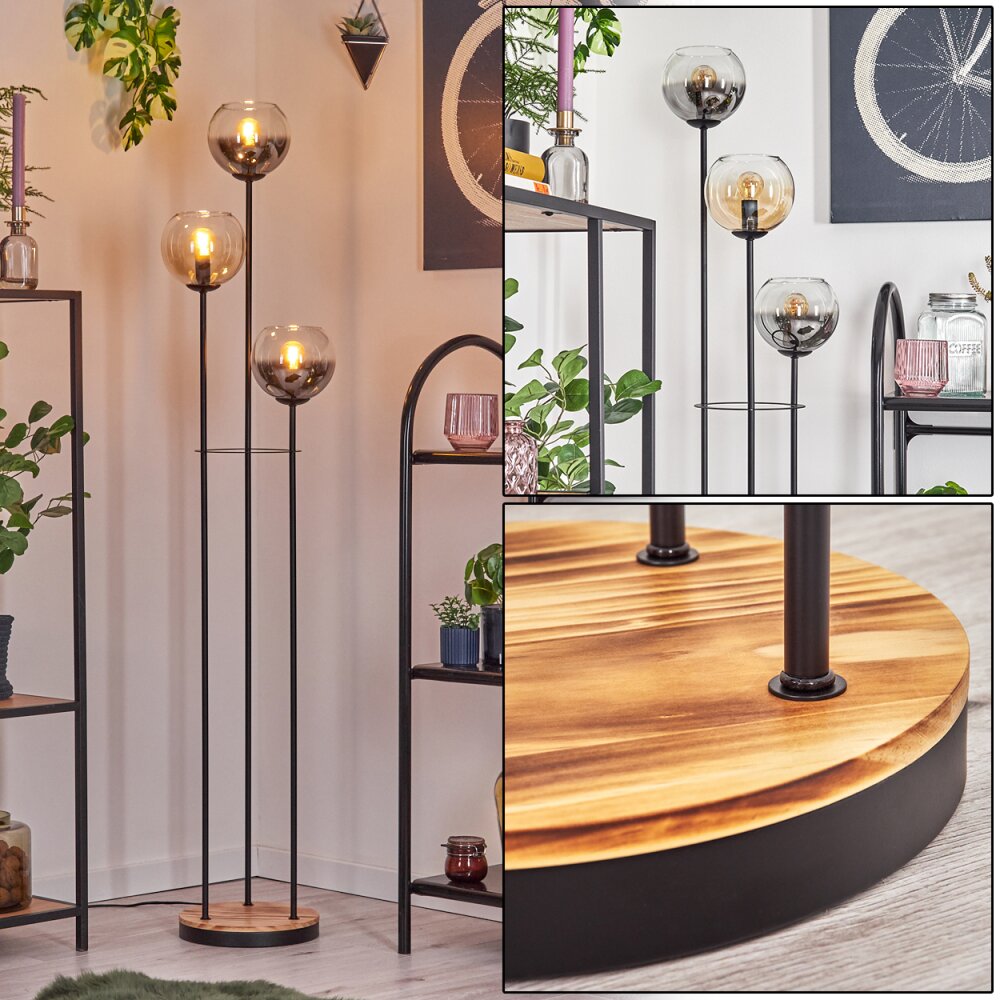 Koyoto Golvlampa 30 cm Trä ljus, Svart, 3-ljuskällor main product photo