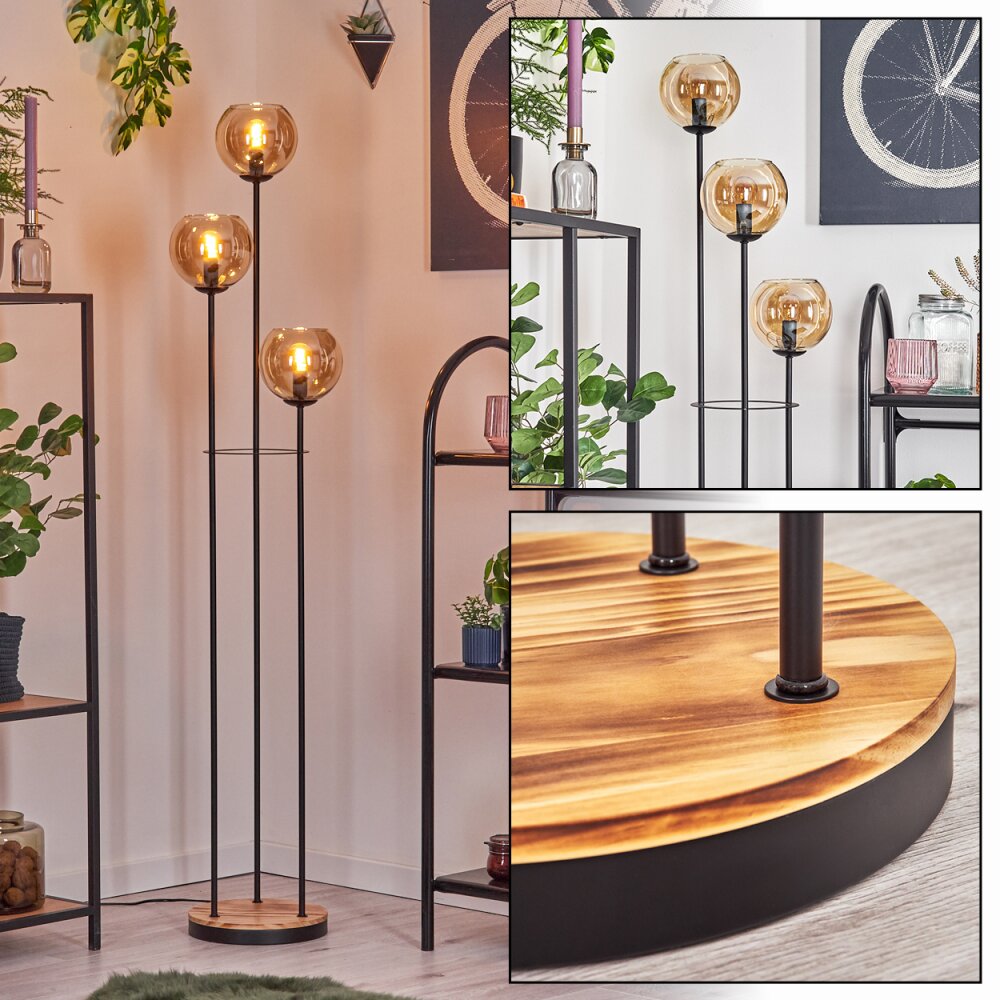 Koyoto Golvlampa 25 cm Trä ljus, Svart, 3-ljuskällor main product photo