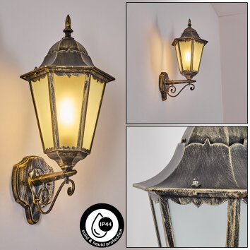 Hongkong vägglampa utomhus, Vägglampa Guld, Svart, 1-ljuskällor