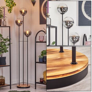 Gastor Golvlampa 30 cm Trä ljus, Svart, 3-ljuskällor Gastor Golvlampa 30 cm Trä ljus, Svart, 3-ljuskällor