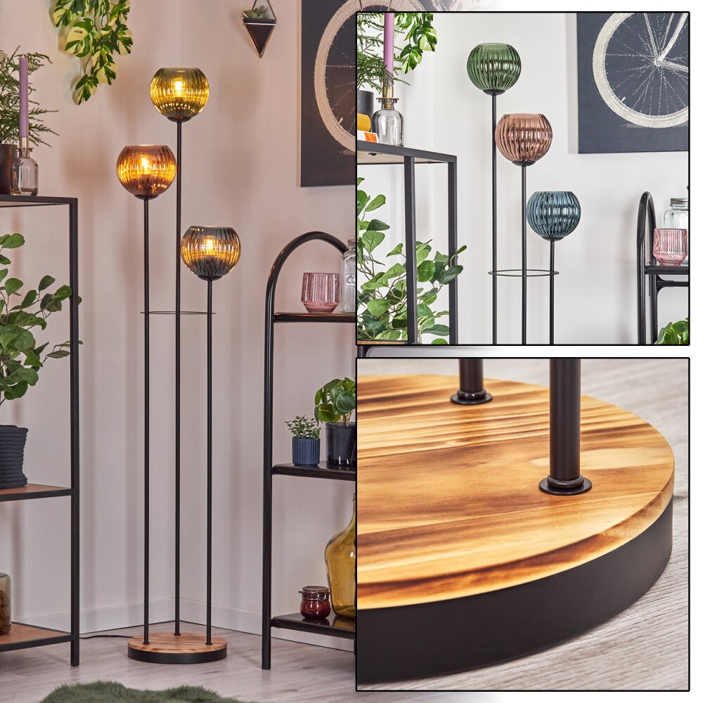 Koyoto Golvlampa Trä ljus, Svart, 3-ljuskällor main product photo