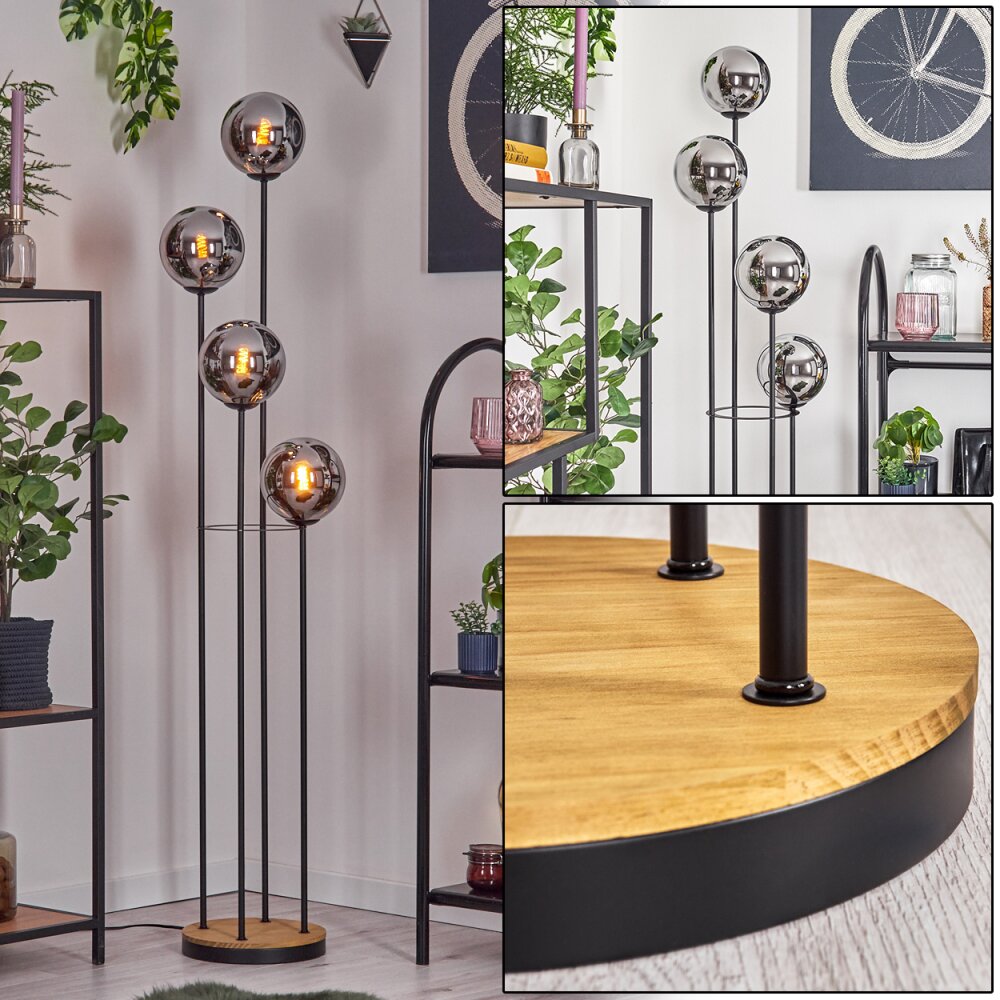 Gastor Golvlampa Trä mörkt, Svart, 4-ljuskällor main product photo