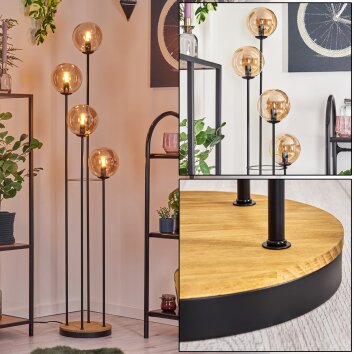 Gastor Golvlampa 30 cm Trä mörkt, Svart, 4-ljuskällor