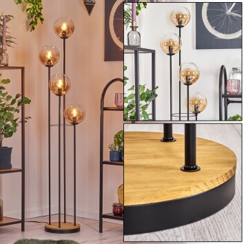 Gastor Golvlampa 30 cm Trä mörkt, Svart, 4-ljuskällor