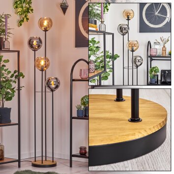 Koyoto Golvlampa 30 cm Trä mörkt, Svart, 4-ljuskällor