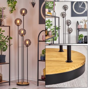 Gastor Golvlampa 30 cm Trä mörkt, Svart, 4-ljuskällor